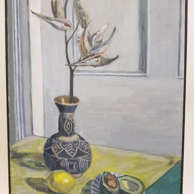 1068	OIL PAINTING ON CANVAS, STILL LIFE, ARTIST SGINED LOWER RIGHT, APPROXIMATELY 25 IN X 39 IN
