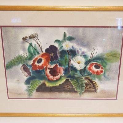 1075	WATERCOLOR, FLORAL STILL LIFE FRAMED & MATTED, ARTIST SIGNED LOWER LEFT, APPROXIMATELY 21 IN X 28 IN OVERALL, IMAGE...
