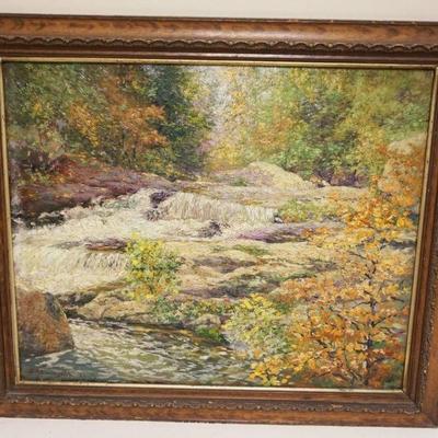 1094	CHARLES ALBERT BURLINGAME OIL PAINTING ON CANVAS, MOUNTAIN STREAM, APPROXIMATELY 32 IN X 27 IN OVERALL, IMAGE APPROXIMATELY 27 IN X...