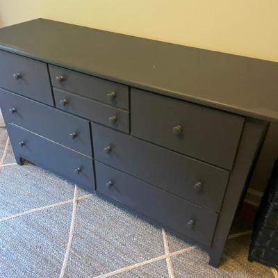 Painted Wood 7 Drawer Dresser, Blue 56” W x 18” D x 32” H