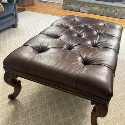 Ethan Allen Tufted Brown Leather Landon Cocktail Table/Ottoman