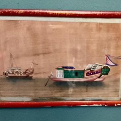 Chinese painting on pith paper, framed