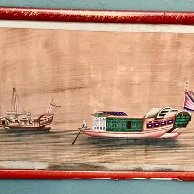 AntiqueChinese painting of Junk Boat on pith paper