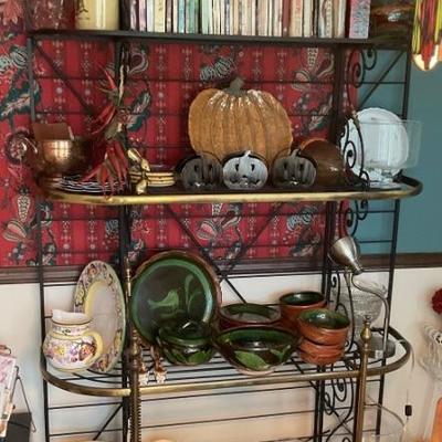 Brass trimmed bakers rack