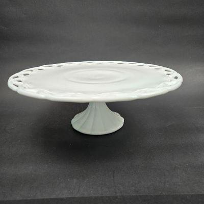 milk glass cake plate 