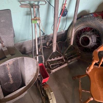 Antique farm tools==graps sorter, garden rollers, and wheel