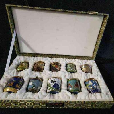NVN114 - Vintage Set of 10 Cloisonne Containers