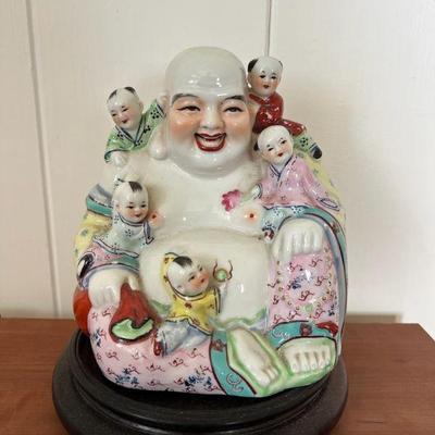 NVN149- Ceramic Laughing Buddha With 5 Children Figurine