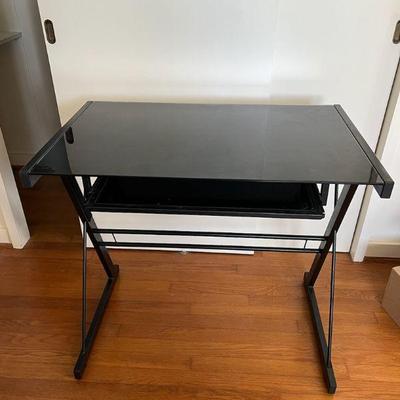 NVN138- Black Metal Office Desk With Black Tempered Glass 