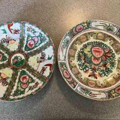 NVN178- (2) Porcelain Rose Medaliion Platters 
