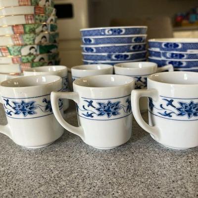 NVN206- Assorted Asian Design Bowls With China Airlines Tea Cups