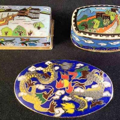 NVN109 - Trio Of Vintage Cloisonne Snuff Boxes
