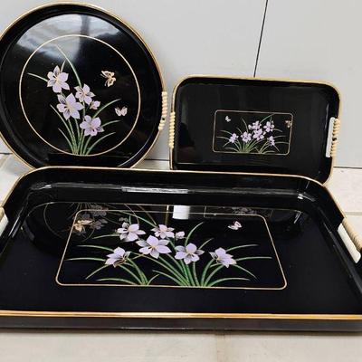 NVN139-3 Piece Laquerware Tray Set