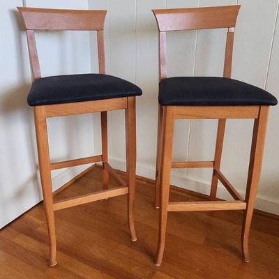 NVN089 - Pair of Padded Wooden Bar Stools