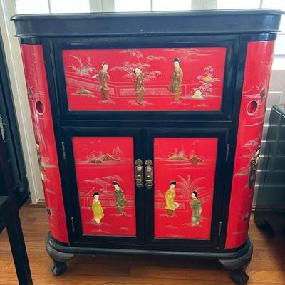 NVN014- Oriental Ornate Red & Black Lacquered Cabinet 