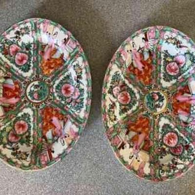 NVN193- (2) Porcelain Rose Medallion Platters 