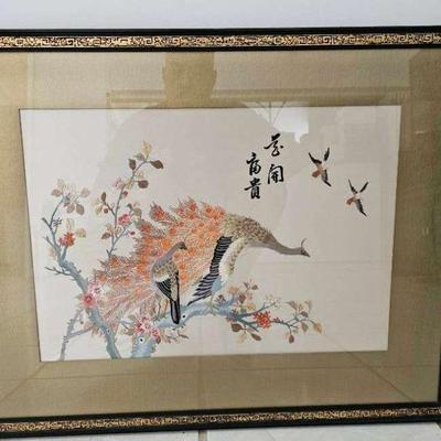 NVN020-Framed Asian Silk Embroidery Art