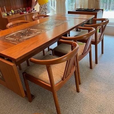 Signed tile and teak table-leaf down