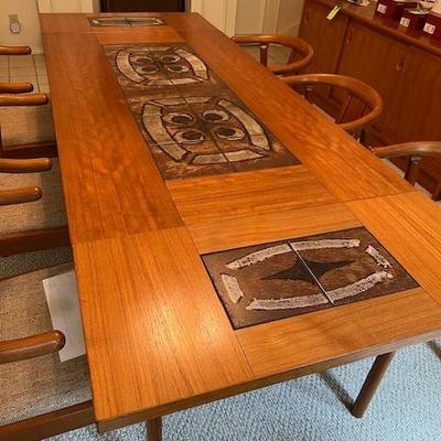Signed tile and teak table fully extended