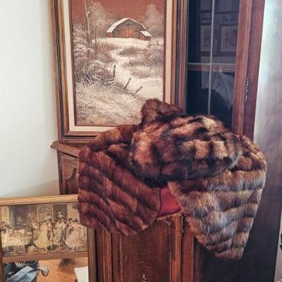 Beaver Cape and Muff &=/W.Lowell Painting