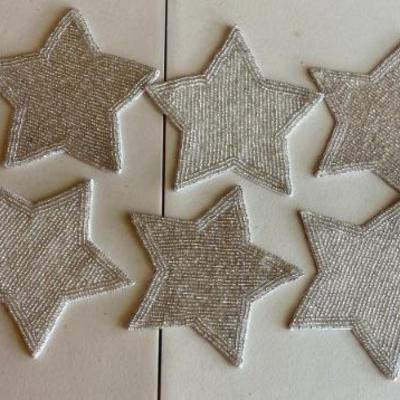 (10) Department 56 Silver Glass Seed Bead Star 6" Coasters