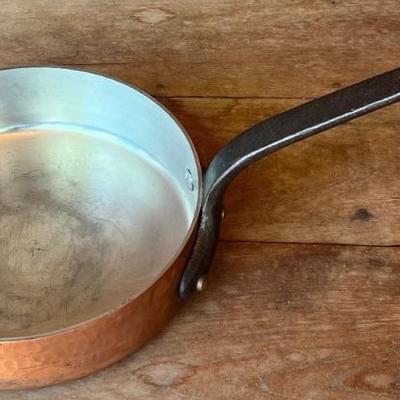 Antique Heavy Copper & Cast Iron French 10 Inch Saute Pan 