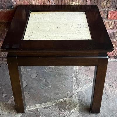 Small Dark Wood Plant Stand With Removable Stone Top 