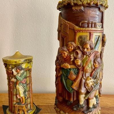 (2) Vintage German Candle Gunter Kerzen Diese Carved Candles