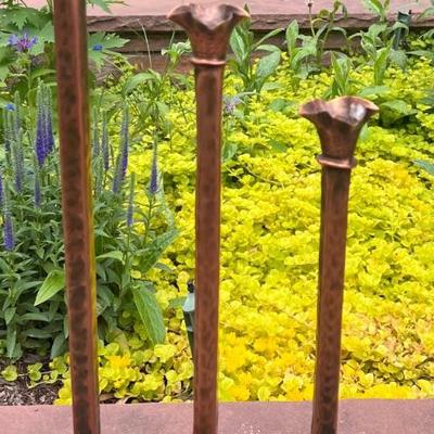 Set Of (3) Hessel Studios Hammered Copper Candle Holders