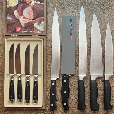 Zwilling J. A. Henckles Knife Lot - 4 Piece Steak Knives With Case And Chefs Knives Solingen Germany