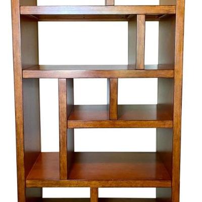 Solid Cherry Wood Open Back Shelf With Black Wood Footed Base 