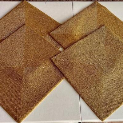 (4) Gold Glass Seed Bead 16" X 16" Place Mats Made In India