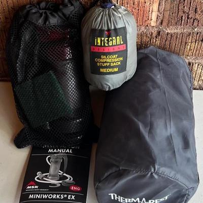 Thermarest NeoAir Inflatable Pad With Sea To Summit Sleeping Bag Liner And MSR Miniworks Ex Water Purifier