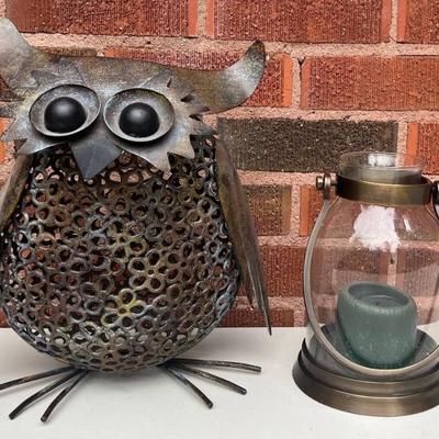 Metal Owl Cork Holder With William Sanoma Bronze Tone Dome Candle Holder