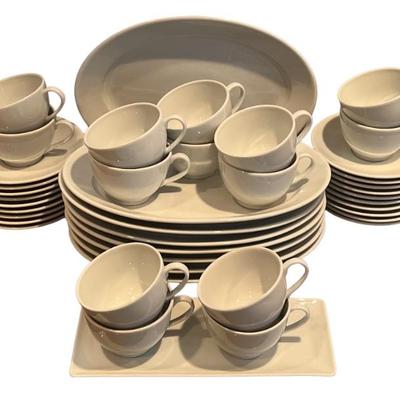 Apilco France White Oval Deep Rim Plates With Cups And Saucers