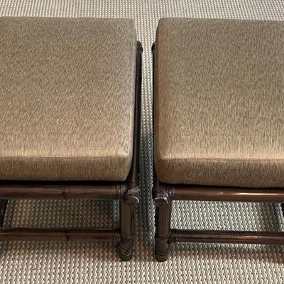 Pair Of Faux Bamboo Side Tables/ Foot Rests With Cushions