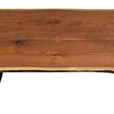 Stunning Room & Board Chilton Walnut 60 Inch Live Edge Coffee Table W Black Iron Base 