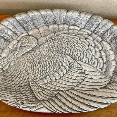 Arthur Court 1988 Metal Engraved 24" Footed Turkey Platter
