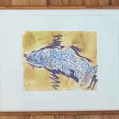 Original Richard Lindsay 1995 "big Blue Brown" Multimedia Framed