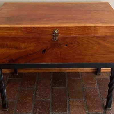 Custom Cabinetry By R.  C. Parrish & Co - Single Drawer Cherry Wood Side Table W Black Metal Twist Legs 