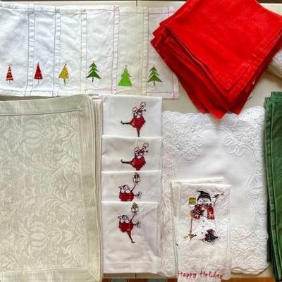 Assorted Holiday Linens - Napkins, Place Mats, Towels, WC Designs, Pier 1, Spruce Mountain, And More