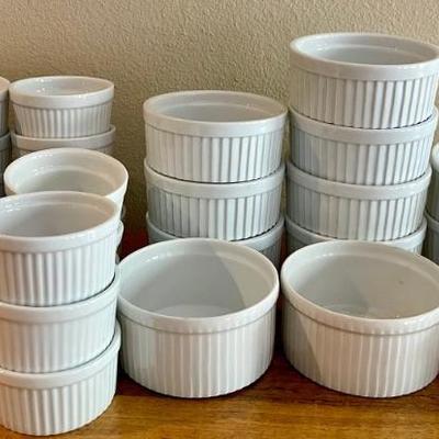 Ramekins - (20) Pier 1 3.5", (7) Progressive 10 Ounce, (3) Pillivuyt France 10 Ounce, (2) Unmarked