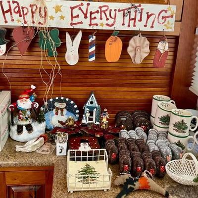 Holiday Decor - Philippines Hand Painted Napkin Rings, Pendleton Ornament, Spode Mugs, Candles, And More