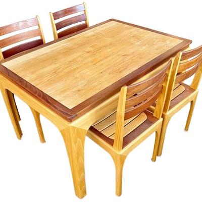 Vintage Custom Made  Two Tone Cherry Table W 4 Slat Back Chairs Santa Fe New Mexico