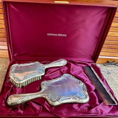 Gorham Sterling Silver Mirror, Brush, & Comb Set In Original Box 