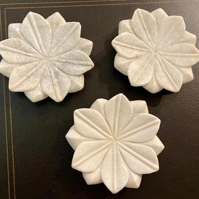 (3) Carved Soap Stone Flower Soap Dishes