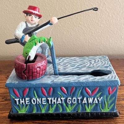 Vintage The One That Got Away Cast Iron Mechanical Coin Banks