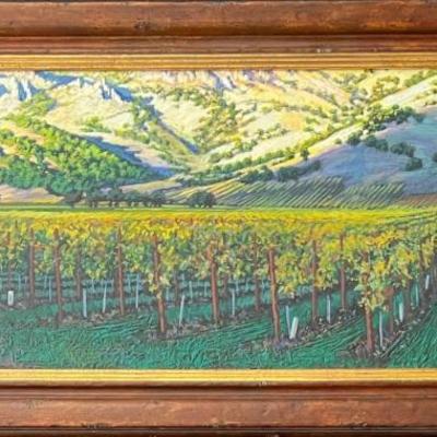 Randy Pijoan " Lizzy's Vineyard " Print In Vintage Carved Wood Frame 