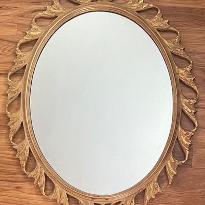 Vintage Wood Gold Gilt Leaf Oval Mirror (as Is)