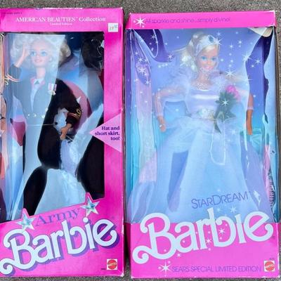 Vintage Mattel 1989 Army Barbie Doll And 1987 Star Dream Barbie Sear Special Limited Edition NIB